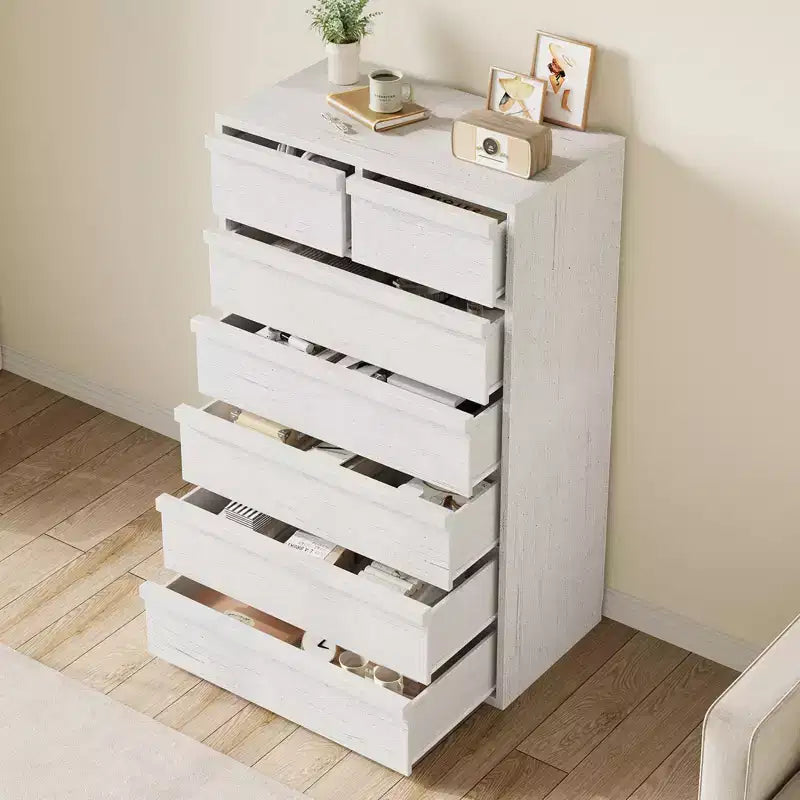 Comò a 7 cassetti per camera da letto – Cassettiera alta con ampio spazio di archiviazione, bianco