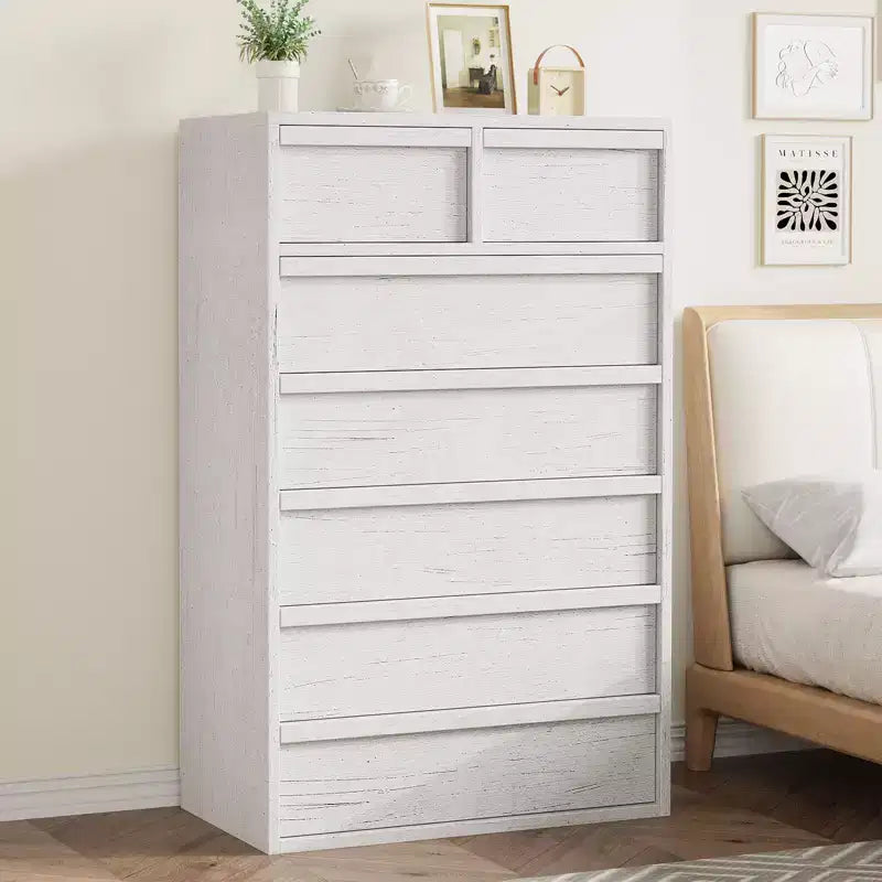 Comò a 7 cassetti per camera da letto – Cassettiera alta con ampio spazio di archiviazione, bianco