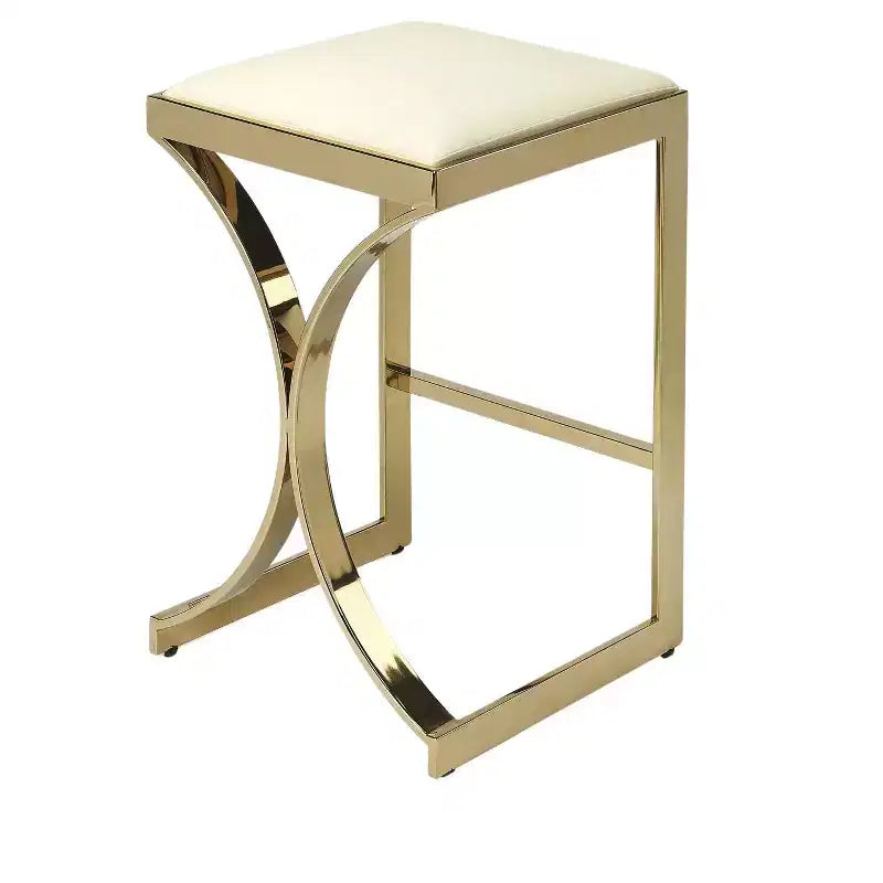24 Off White and Gold Faux Leather and Iron Backless Counter Height Bar Chair