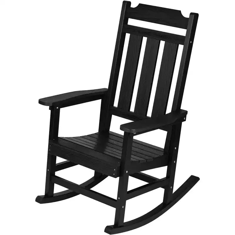 VEVOR Porch Rocker, HIPS Outdoor Rocking Chair, High Back Patio Rocking Chair with Smooth Armrests, Supports up to 400 lbs, for Garden, Black