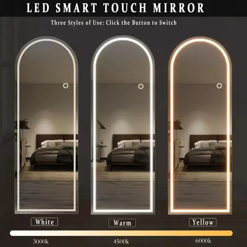 Specchio da terra a LED ad arco a figura intera da 65" x 24" con illuminazione touch control