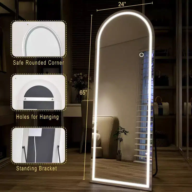 Specchio da terra a LED ad arco a figura intera da 65" x 24" con illuminazione touch control