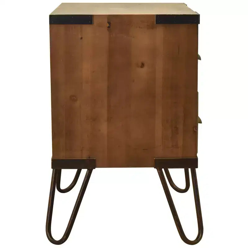 Tavolino portaoggetti a 4 cassetti con gambe a forcina in metallo