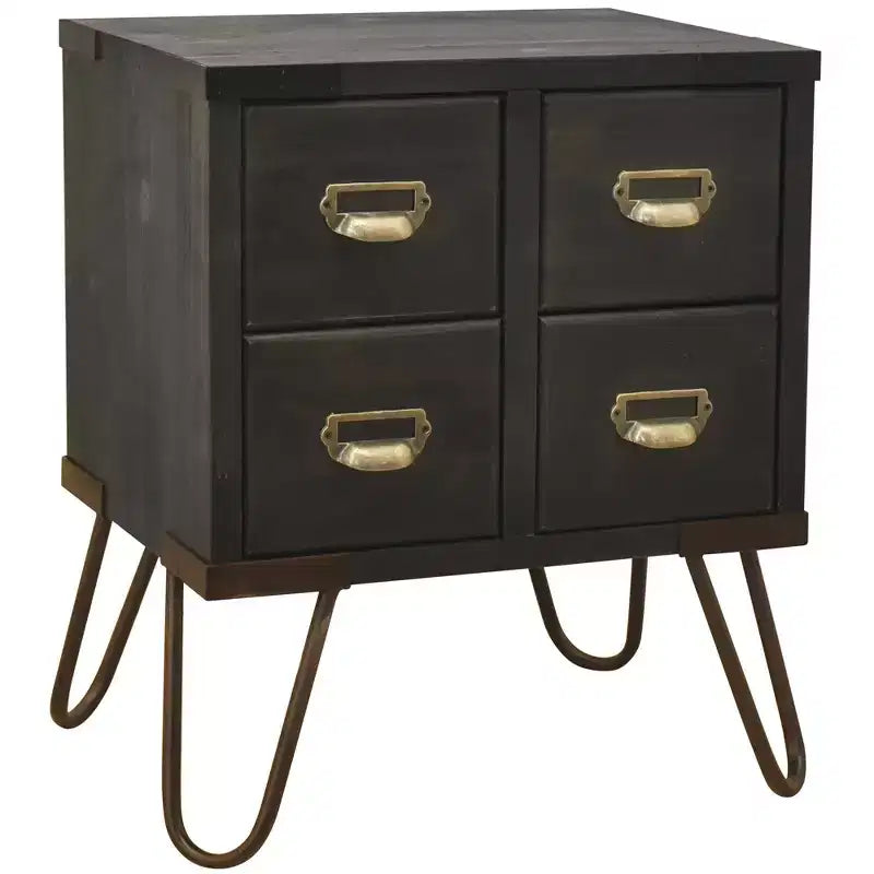 eHemco Antique Style 4-Drawer Storage End Table Side Table with Metal Hairpin Legs