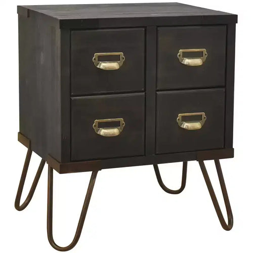 eHemco Antique Style 4-Drawer Storage End Table Side Table with Metal Hairpin Legs