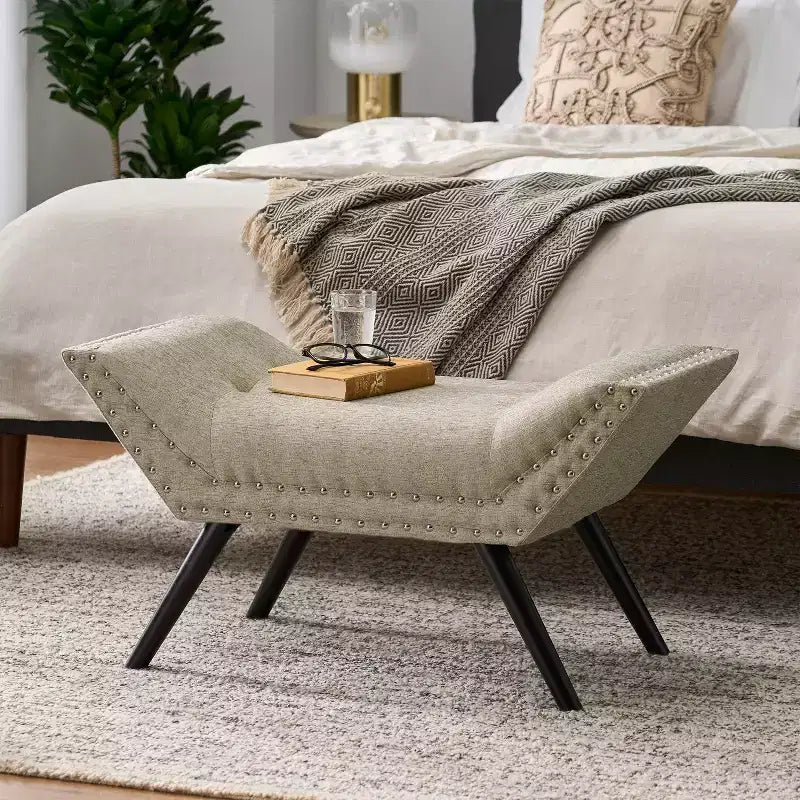 GDFStudio Hariata Contemporary Fabric Upholstered Tufted Ottoman with Nailhead Accents