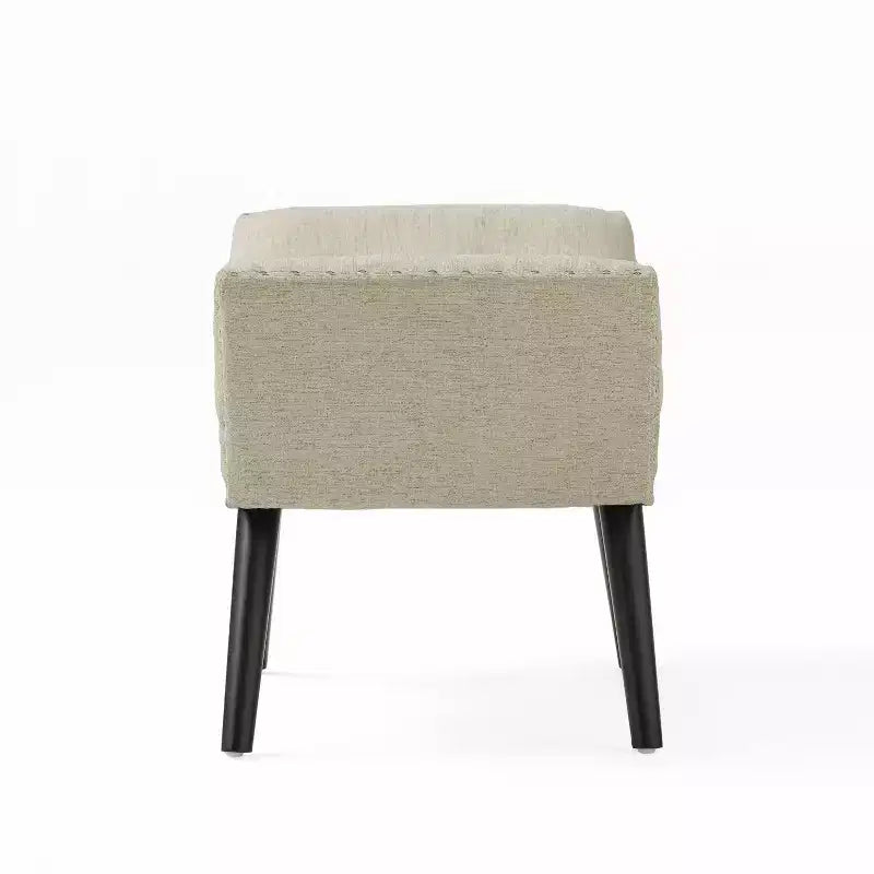 Pouf contenitore imbottito in tessuto contemporaneo con bottoni e borchie decorative