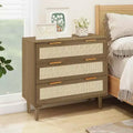 TYBOATLE Rattan Dresser, 3 Drawer Chest with Boho Cane Details, Mid-Century Modern Storage Organizer for Bedroom, Living Room