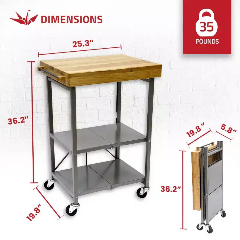 Carrello da Cucina Pieghevole con Ruote, Ripiani a Giorno e Portasciugamani Integrato