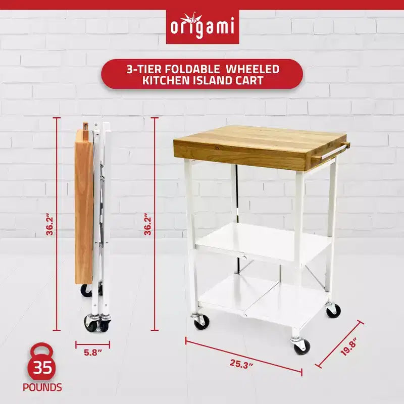 Carrello da Cucina Pieghevole con Ruote, Ripiani a Giorno e Portasciugamani Integrato