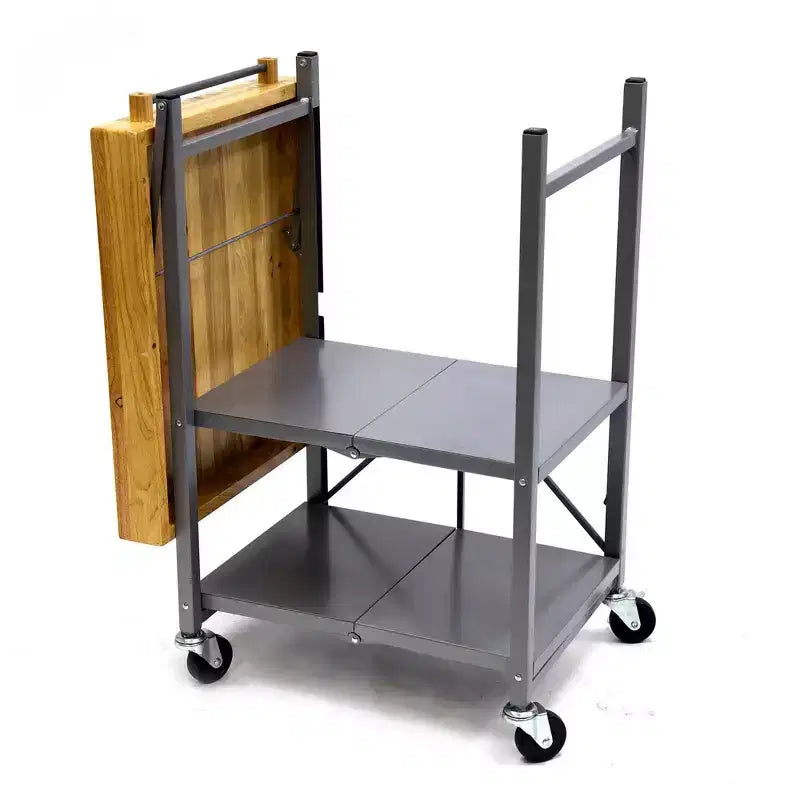 Carrello da Cucina Pieghevole con Ruote, Ripiani a Giorno e Portasciugamani Integrato
