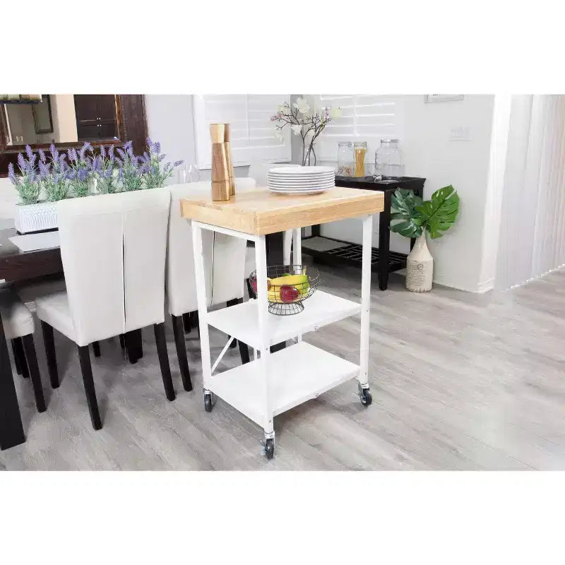 Carrello da Cucina Pieghevole con Ruote, Ripiani a Giorno e Portasciugamani Integrato