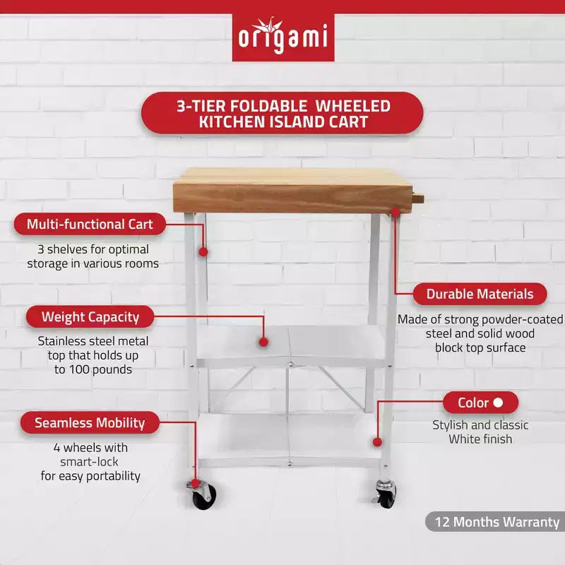 Carrello da Cucina Pieghevole con Ruote, Ripiani a Giorno e Portasciugamani Integrato