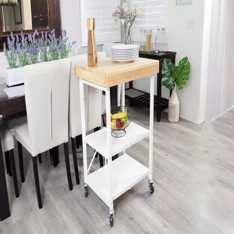 Carrello da Cucina Pieghevole con Ruote, Ripiani a Giorno e Portasciugamani Integrato