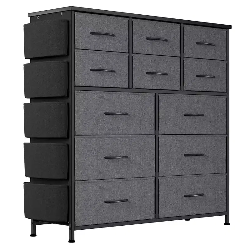 12-Drawer Fabric Storage Cabinet, 5 Side Pockets, 2 Hooks, Metal Frame, Adjustable Feet, for Bedroom, Living Room
