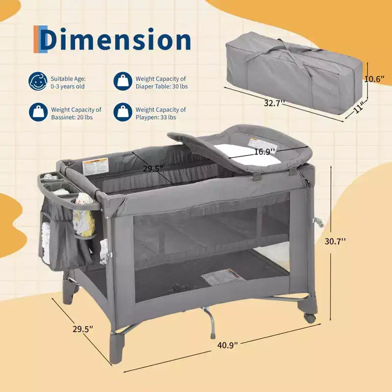 Culla e Lettino Fianco Letto 5-in-1 con Fasciatoio, Materasso, Giostrina e Zanzariera