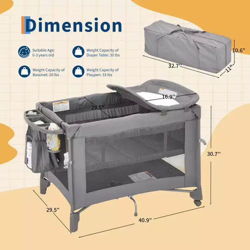 Culla e Lettino Fianco Letto 5-in-1 con Fasciatoio, Materasso, Giostrina e Zanzariera