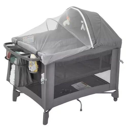 5-in-1 Multifunctional Baby Bassinet, Bedside Crib Sleeper, One-Push Setup, Diaper Changer, Mattress, Toy Bar & Insect Net for Baby