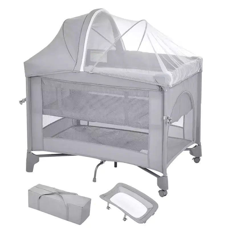 Culla e Lettino Fianco Letto 5-in-1 con Fasciatoio, Materasso, Giostrina e Zanzariera