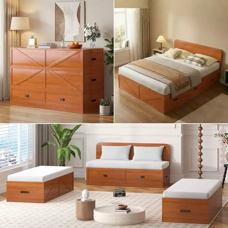 Letto Murphy trasformabile a grandezza naturale con materasso e cassetti, senza sponde, 4 finiture, telaio in legno massello