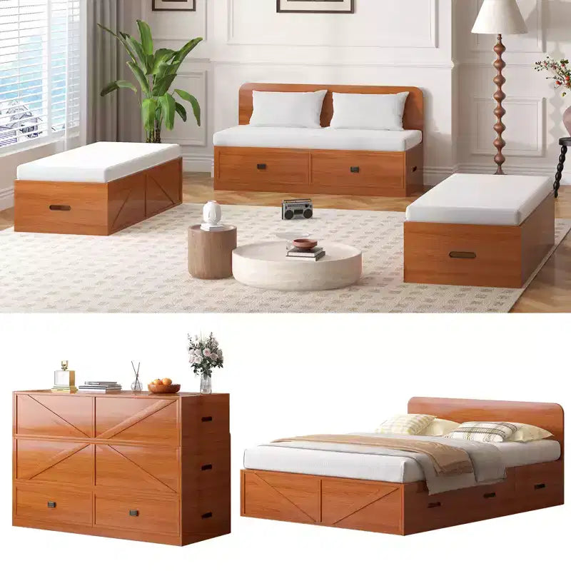 Letto Murphy trasformabile a grandezza naturale con materasso e cassetti, senza sponde, 4 finiture, telaio in legno massello
