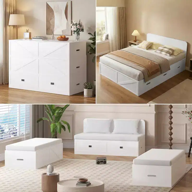 Letto Murphy trasformabile a grandezza naturale con materasso e cassetti, senza sponde, 4 finiture, telaio in legno massello
