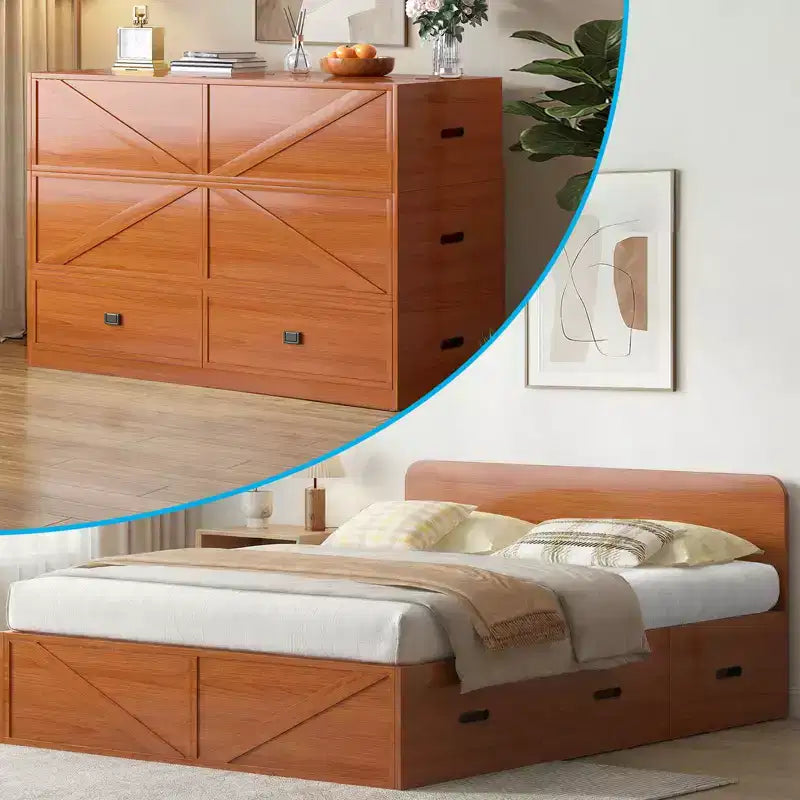 Mjkone Full-Size Convertible Murphy Bed Cabinet with Mattress & Storage Drawers, No Rails, 4 Finishes, Solid Wood Frame