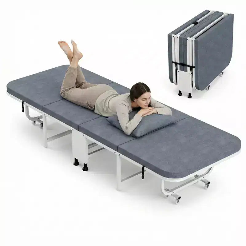 Letto Pieghevole per Ospiti con Materasso in Memory Foam, Portata 158 kg, Ruote Girevoli a 360°, Design Compatto