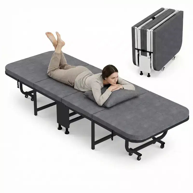 Letto Pieghevole per Ospiti con Materasso in Memory Foam, Portata 158 kg, Ruote Girevoli a 360°, Design Compatto