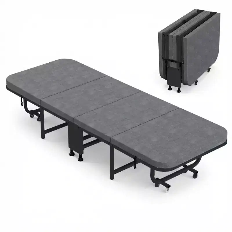 Mjkone Foldable Guest Bed with Memory Foam Mattress, 350LBS Capacity, 360 Swivel Wheels, Compact Foldable Design