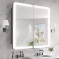 FAMYYT 36 in. W x 32 in. H Rectangular Iron Medicine Cabinet with Mirror, Dimmable LED Light, Anti-Fog and Outlets - Fully Assemble