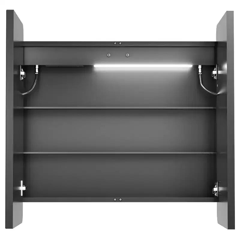 Armadietto dei medicinali rettangolare in ferro da 36 pollici L x 32 pollici A con specchio, luce LED dimmerabile, antiappannamento e prese di corrente
