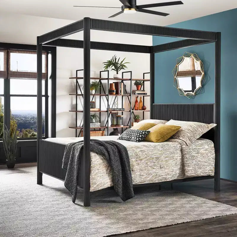 Struttura letto a baldacchino in metallo Queen Size - Nero