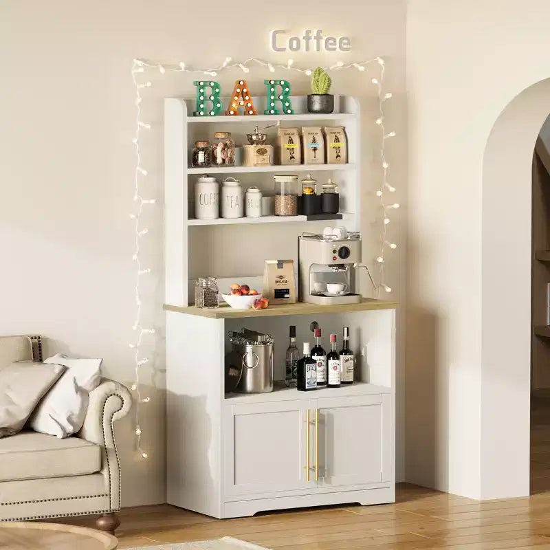 Farmhouse Bakers Rack, 5-Tier Microwave Stand, Cabinet and Storage Shelves, for Kitchen, Dining Room