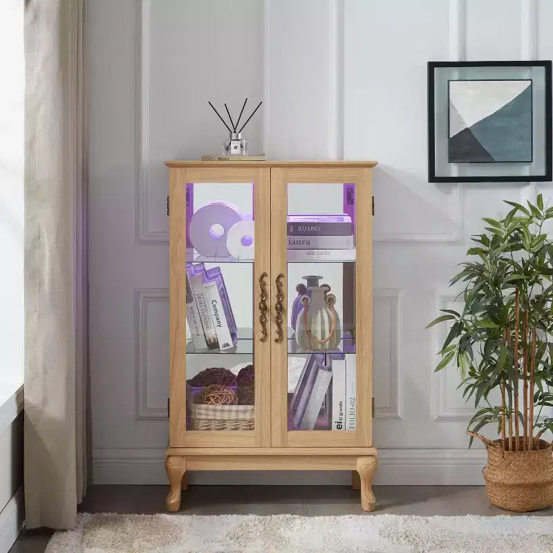 MAYEERTY Living Room TV Cabinet MDF+Tempered Glass 2 Soft-Close Drawers Open Shelves