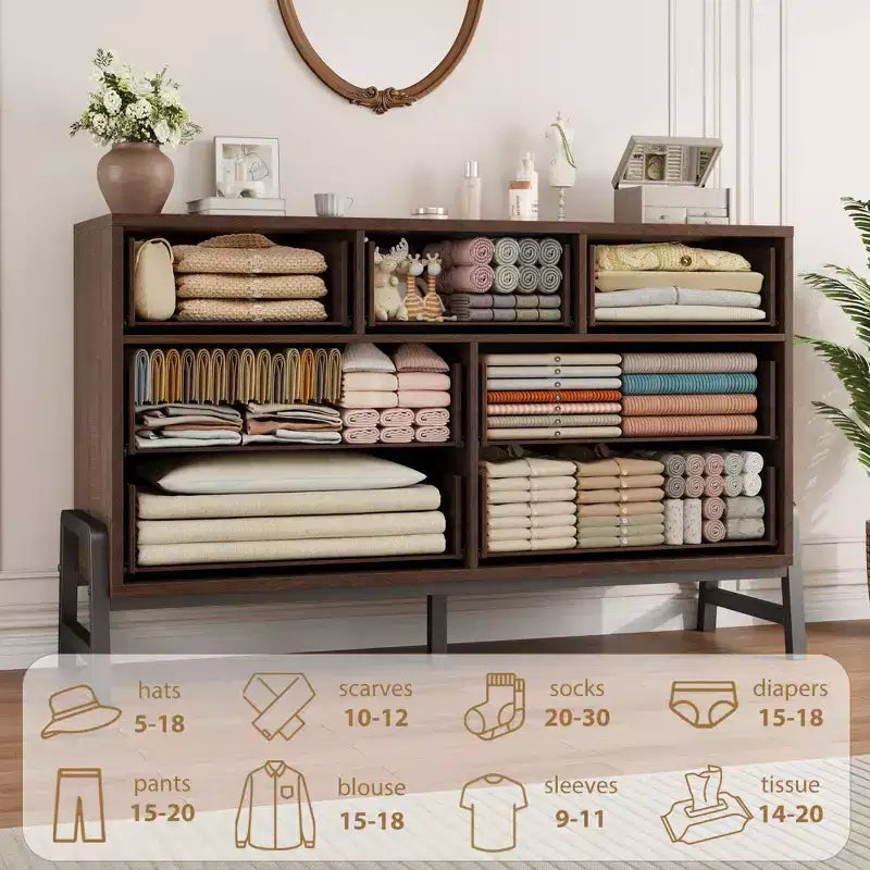 Comò a 7 cassetti con contenitore, cassettiera indipendente in legno da 132 cm per camera da letto o soggiorno