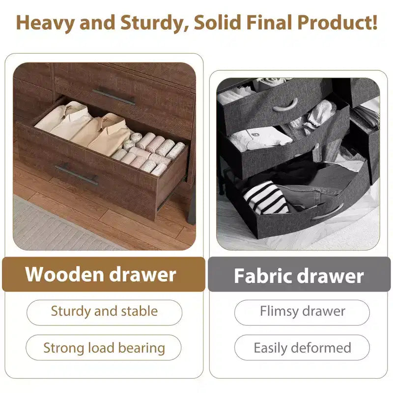 Comò a 7 cassetti con contenitore, cassettiera indipendente in legno da 132 cm per camera da letto o soggiorno