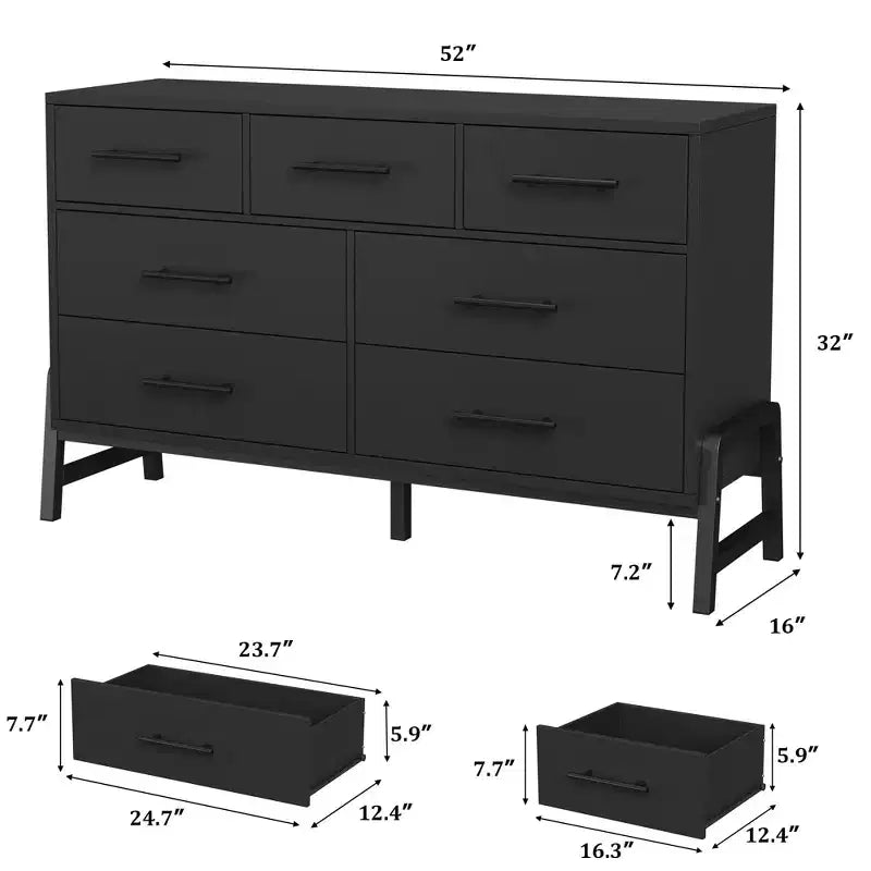 Comò a 7 cassetti con contenitore, cassettiera indipendente in legno da 132 cm per camera da letto o soggiorno