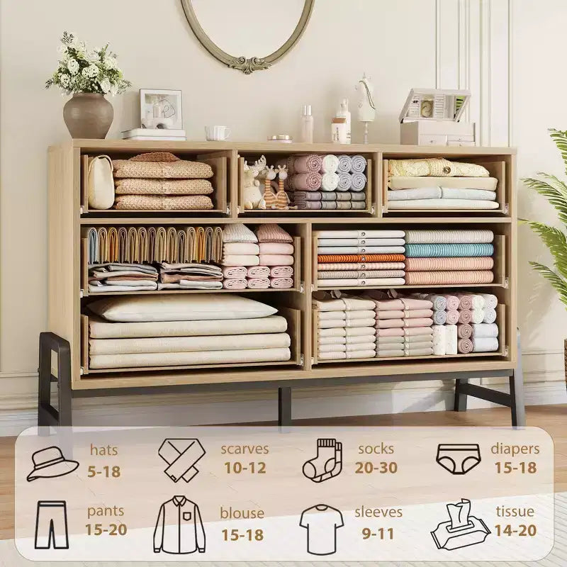 Comò a 7 cassetti con contenitore, cassettiera indipendente in legno da 132 cm per camera da letto o soggiorno