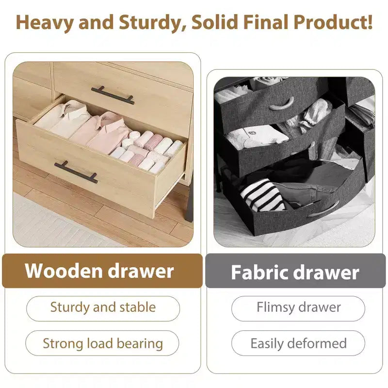 Comò a 7 cassetti con contenitore, cassettiera indipendente in legno da 132 cm per camera da letto o soggiorno