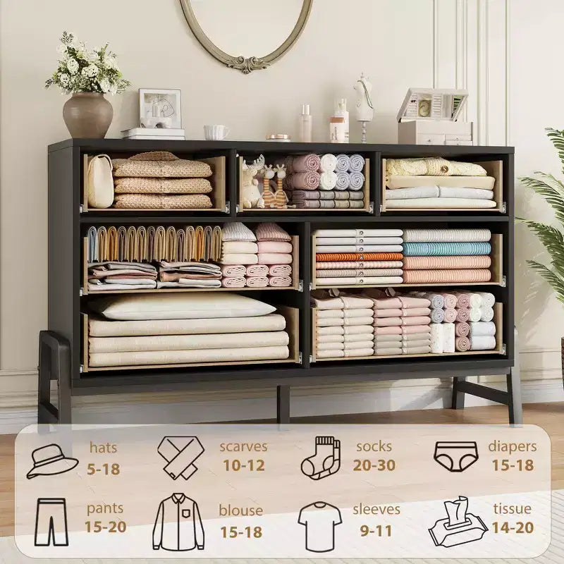 Comò a 7 cassetti con contenitore, cassettiera indipendente in legno da 132 cm per camera da letto o soggiorno