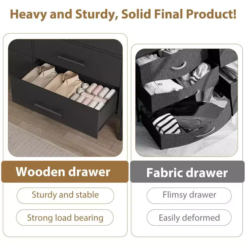 Comò a 7 cassetti con contenitore, cassettiera indipendente in legno da 132 cm per camera da letto o soggiorno
