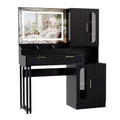 Fluted Vanity Desk with Mirror and light, Wooden Makeup Vanity with Drawers & Storage Cabinets for Bedroom