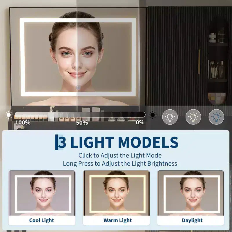 Scrivania da trucco scanalata con specchio, cassetti e mobili contenitori per camera da letto