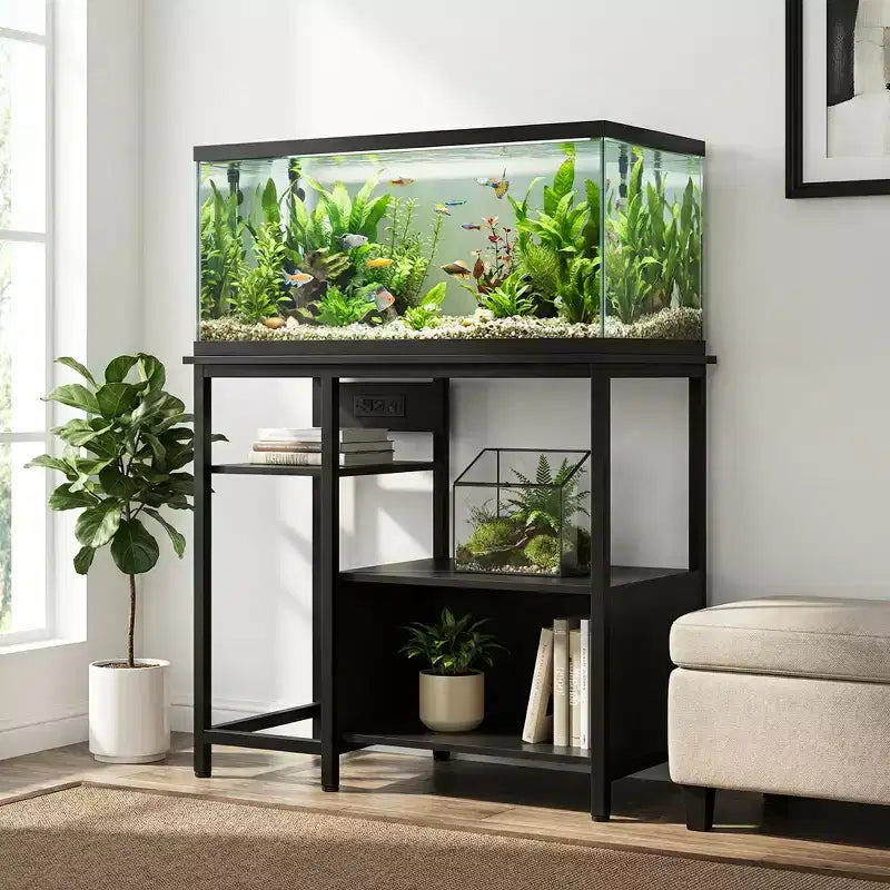 Aquarium Stand, Open Storage Shelves, Metal and Wood Storage Shelves, Practical Home Storage Rack (Only the frame)