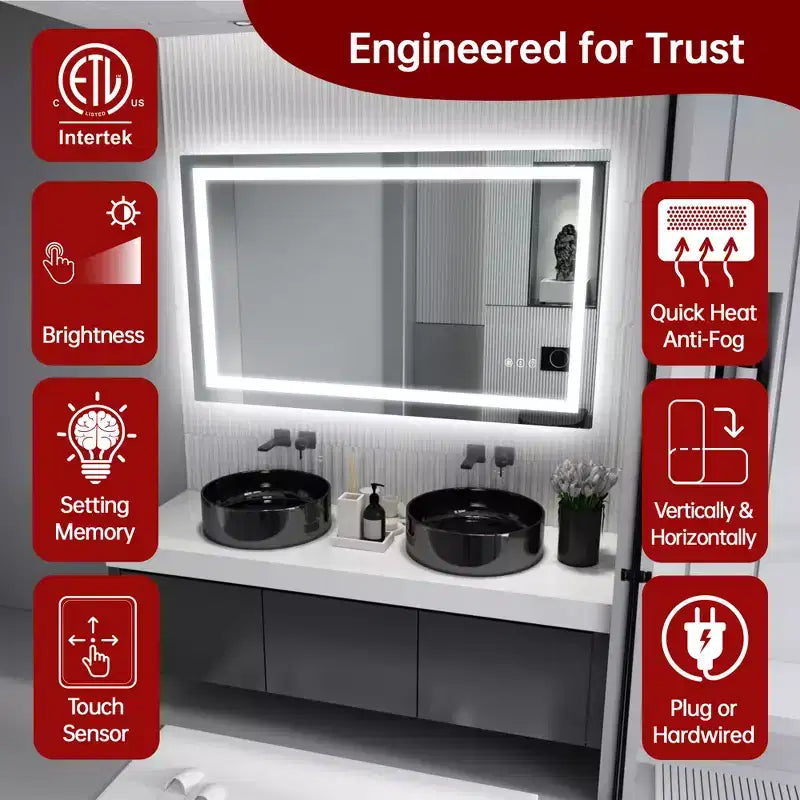 Specchio a LED 40x24 per bagno con antiappannamento e illuminazione a 3 colori dimmerabile