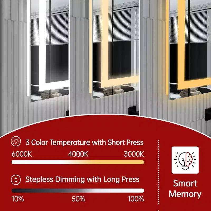 Specchio a LED 40x24 per bagno con antiappannamento e illuminazione a 3 colori dimmerabile