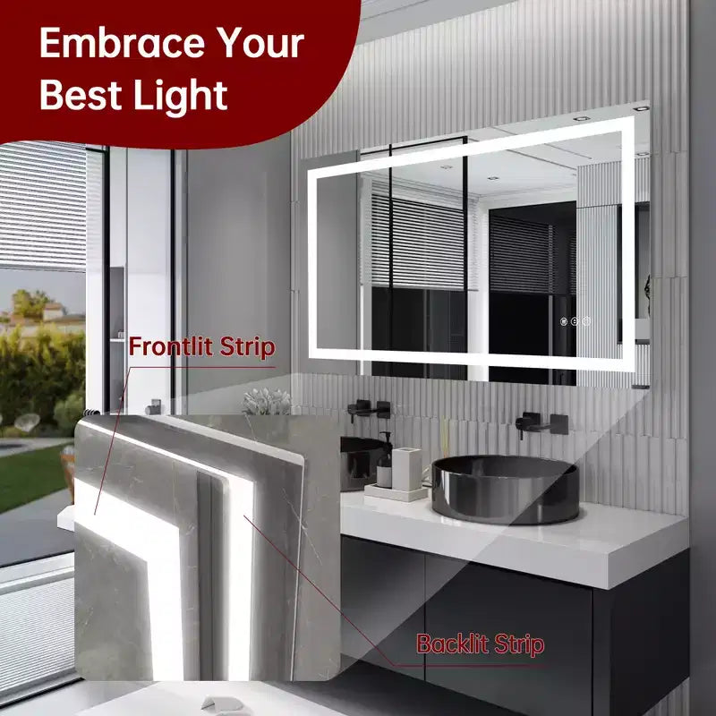 Specchio a LED 40x24 per bagno con antiappannamento e illuminazione a 3 colori dimmerabile