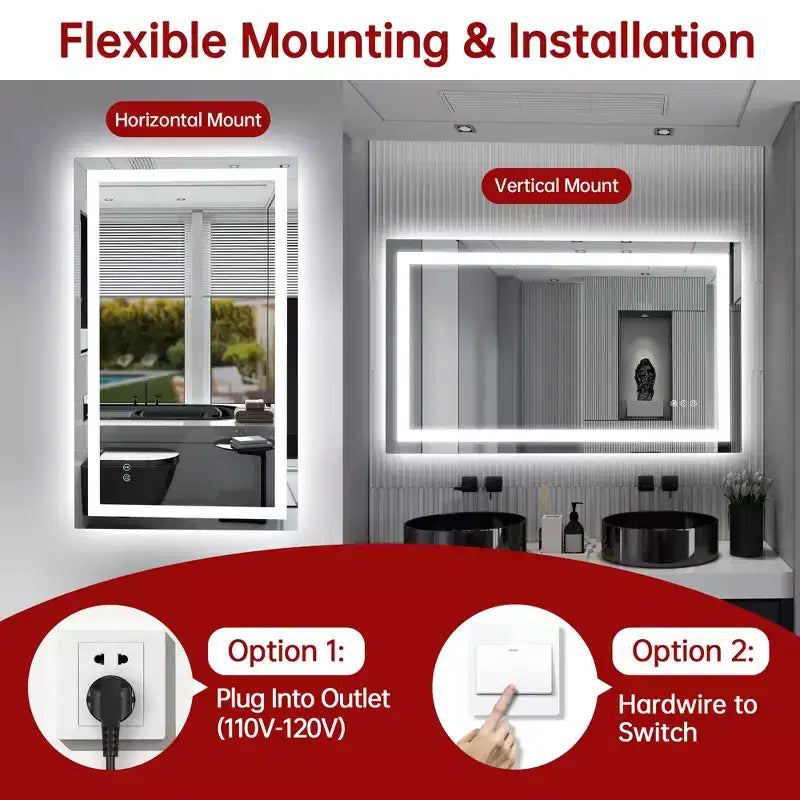 Specchio a LED 40x24 per bagno con antiappannamento e illuminazione a 3 colori dimmerabile