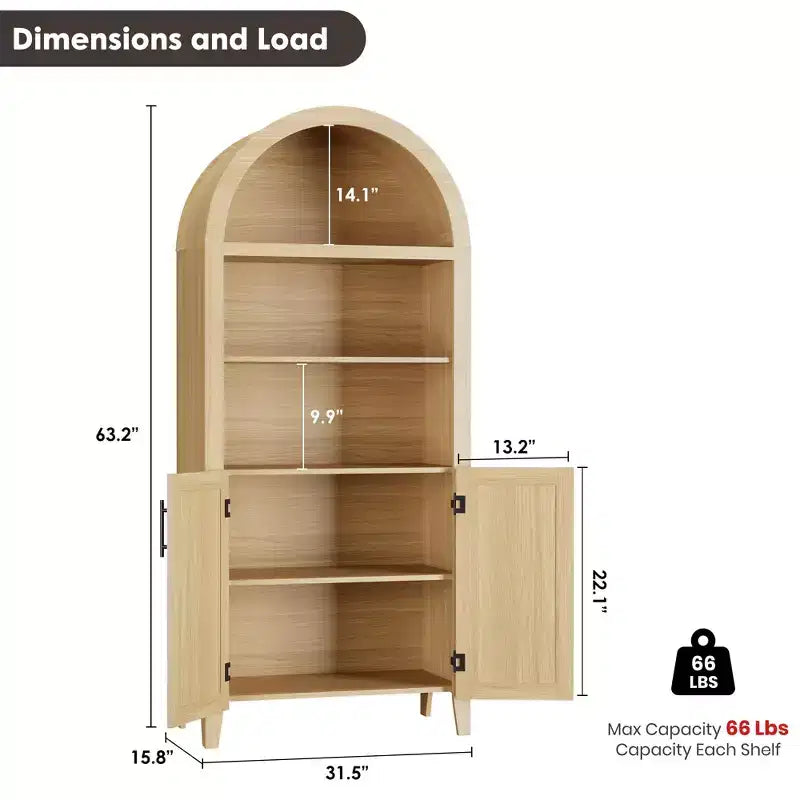 Libreria ad arco con ante – Scaffale aperto a 5 ripiani e mobile a 2 ante